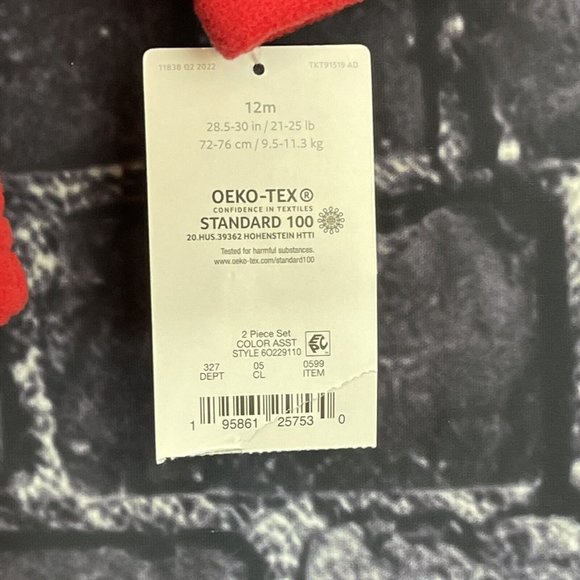 Carter’s Just One You 12 Month T-Rex Antlers Red Black Pajama Set Dino - Picture 5 of 11